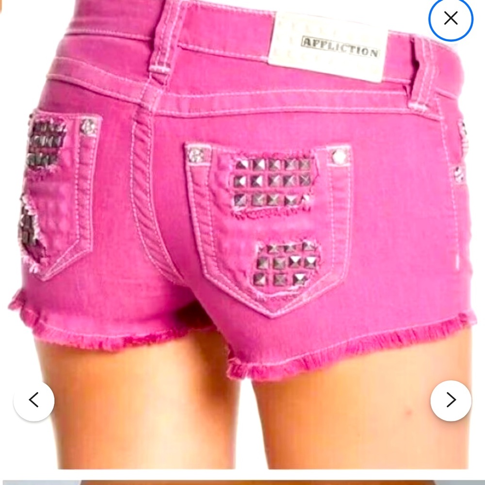 Affliction Women's Denim Shorts VIKKI IRIS PINK Short last pick color true - Picture 2 of 4